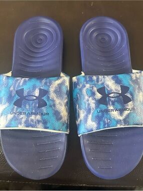 Under Armour Navy and Teal Marble Slide Sandals